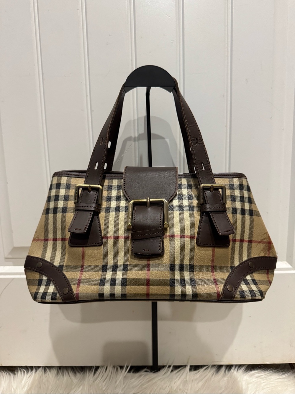 Vintage Burberry Satchel in Beige and Dark Brown